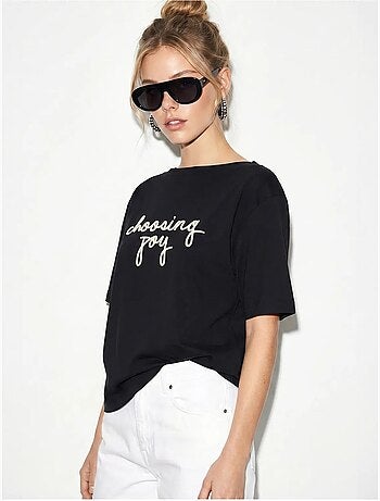 T-shirt femme en coton à col bateau et imprimé lucci