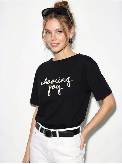 T-shirt femme en coton à col bateau et imprimé lucci - Kiabi T-shirt femme en coton à col bateau et imprimé lucci - Kiabi