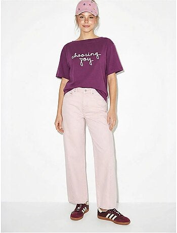 T-shirt femme en coton à col bateau et imprimé lucci