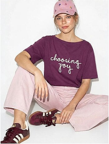 T-shirt femme en coton à col bateau et imprimé lucci