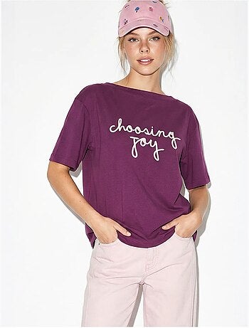 T-shirt femme en coton à col bateau et imprimé lucci