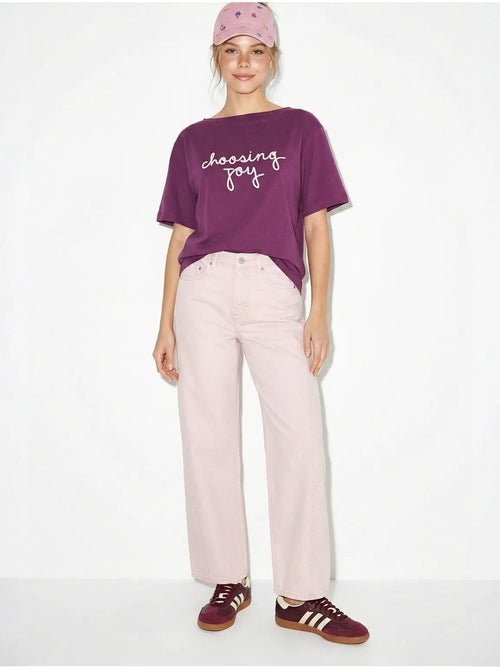T-shirt femme en coton à col bateau et imprimé lucci - Kiabi T-shirt femme en coton à col bateau et imprimé lucci - Kiabi