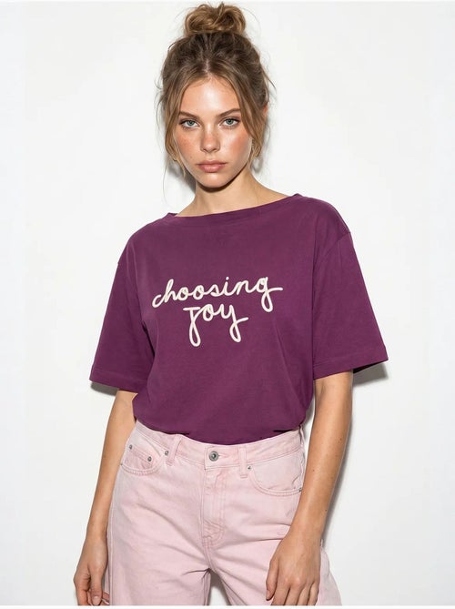 T-shirt femme en coton à col bateau et imprimé lucci - Kiabi T-shirt femme en coton à col bateau et imprimé lucci - Kiabi