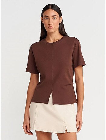 T-shirt Femme En Coton À Col Rond Avec Fente
