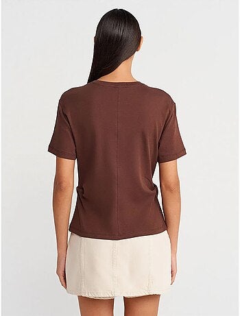 T-shirt Femme En Coton À Col Rond Avec Fente
