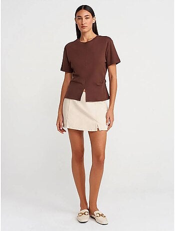 T-shirt Femme En Coton À Col Rond Avec Fente