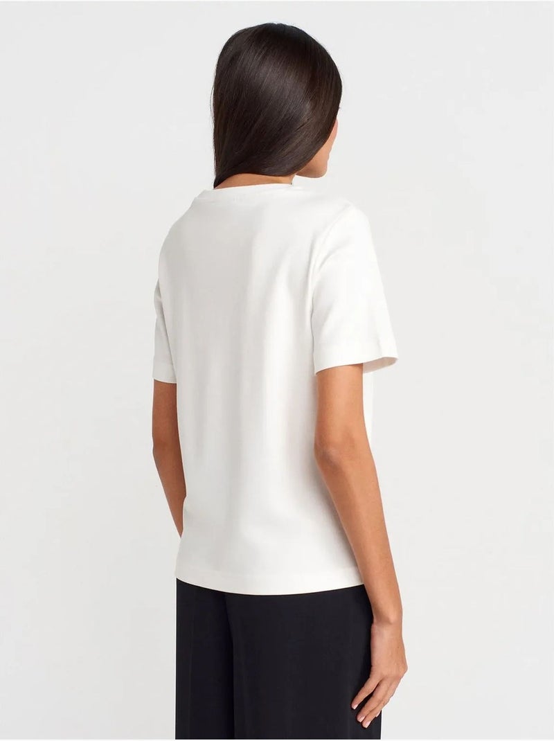 T-shirt Femme En Coton À Col Rond Blanc cassé - Kiabi