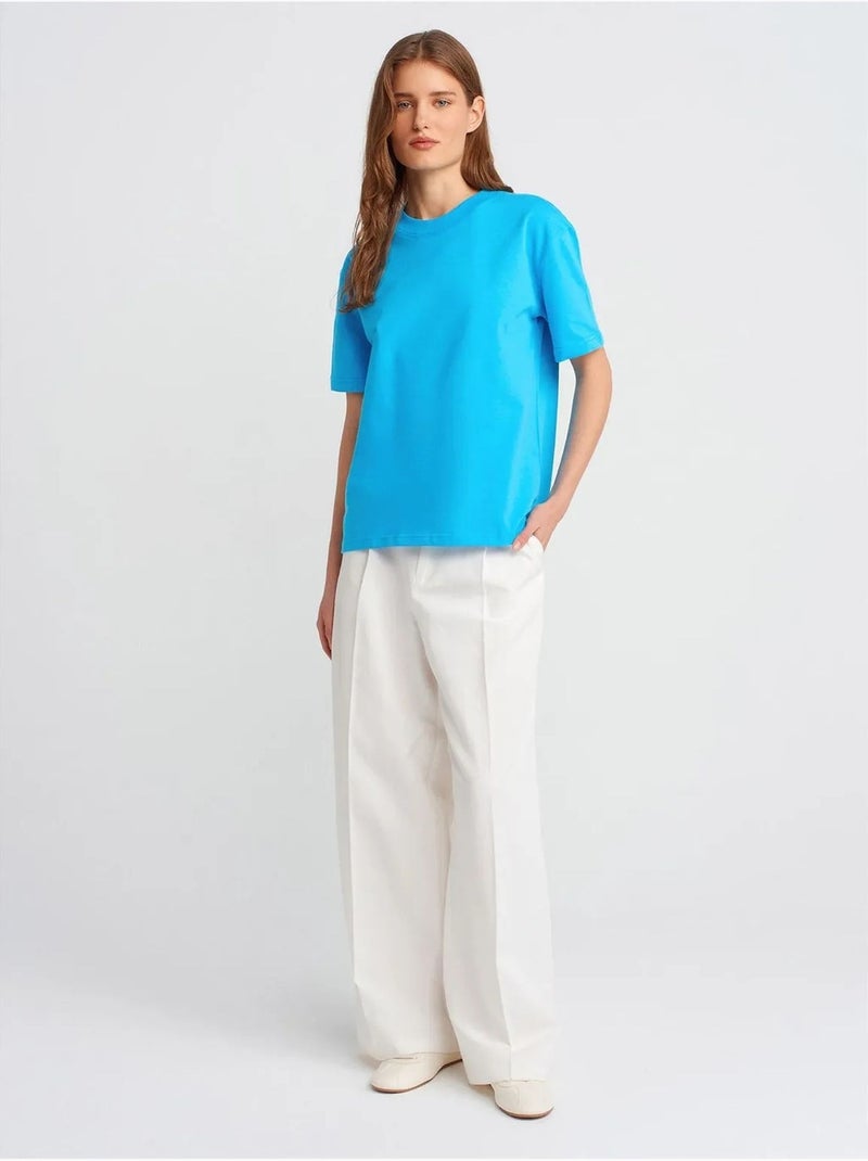 T-shirt Femme En Coton À Col Rond Bleu électrique - Kiabi