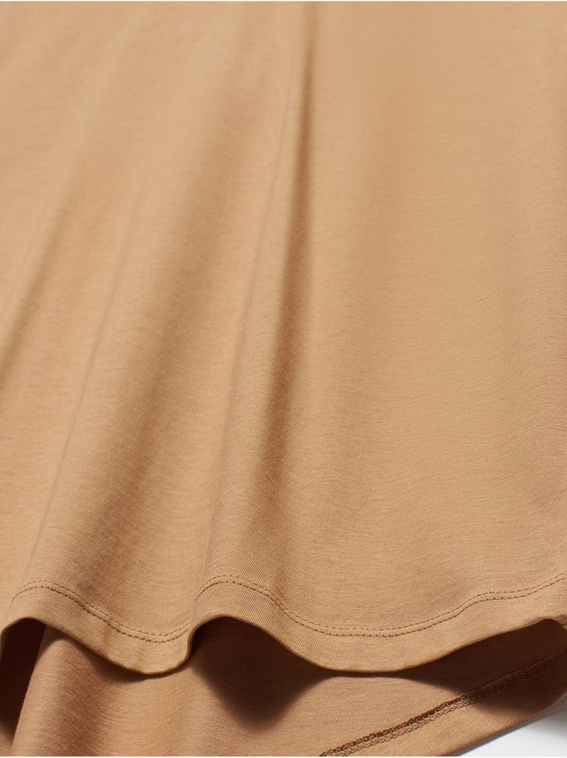 T-shirt Femme En Coton À Col Rond Camel - Kiabi