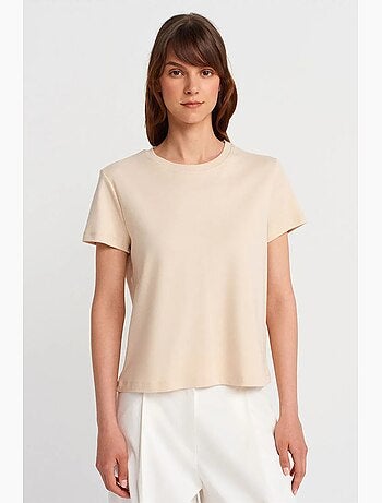 T-shirt femme en coton à col rond côtelé dilvin