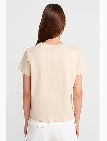 T-shirt femme en coton à col rond côtelé dilvin