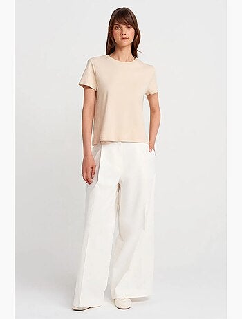 T-shirt femme en coton à col rond côtelé dilvin