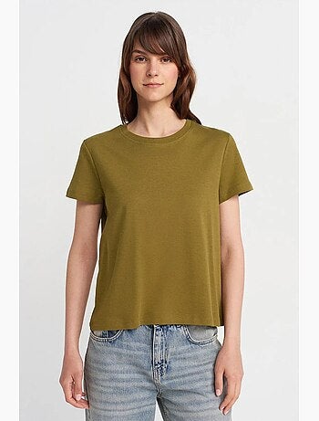 T-shirt femme en coton à col rond côtelé dilvin
