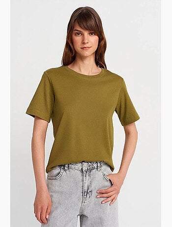 T-shirt femme en coton à col rond côtelé dilvin