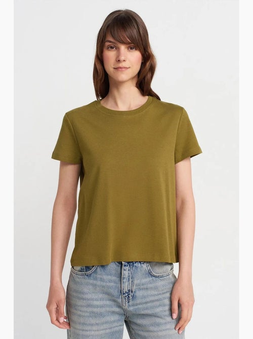 T-shirt femme en coton à col rond côtelé dilvin - Kiabi