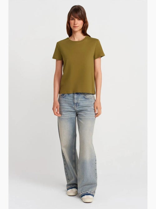 T-shirt femme en coton à col rond côtelé dilvin - Kiabi