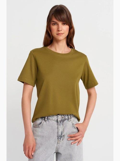 T-shirt femme en coton à col rond côtelé dilvin - Kiabi