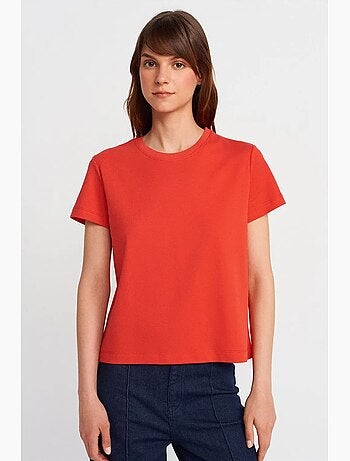 T-shirt femme en coton à col rond côtelé dilvin