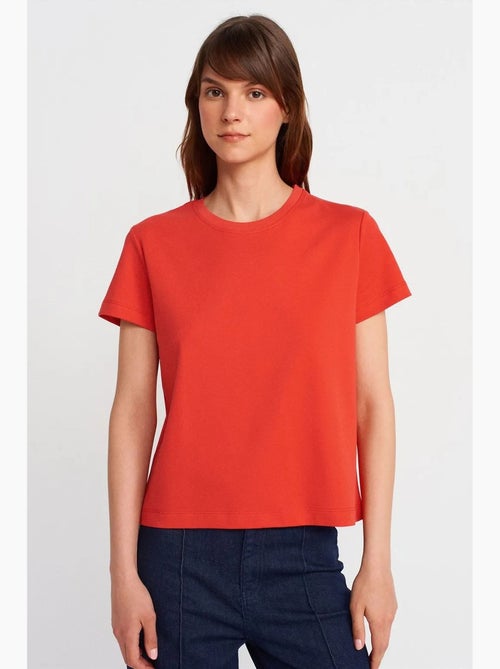 T-shirt femme en coton à col rond côtelé dilvin - Kiabi