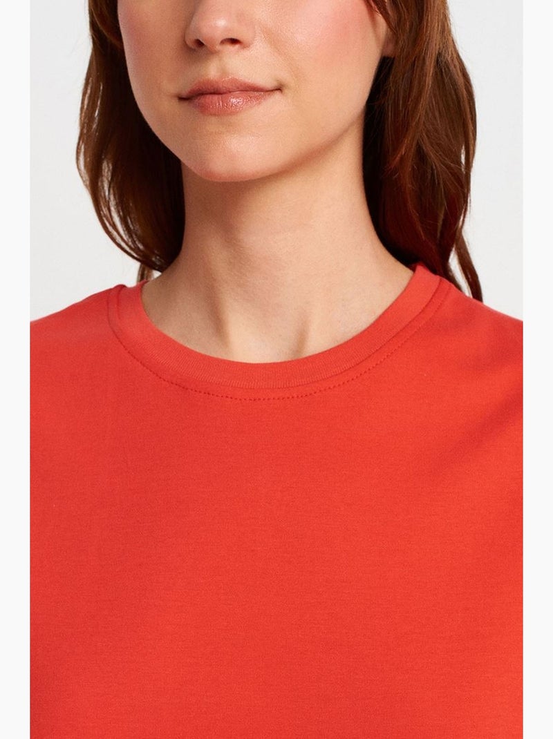 T-shirt femme en coton à col rond côtelé dilvin Orange - Kiabi