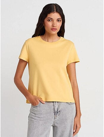 T-shirt Femme En Coton À Col Rond Côtelé