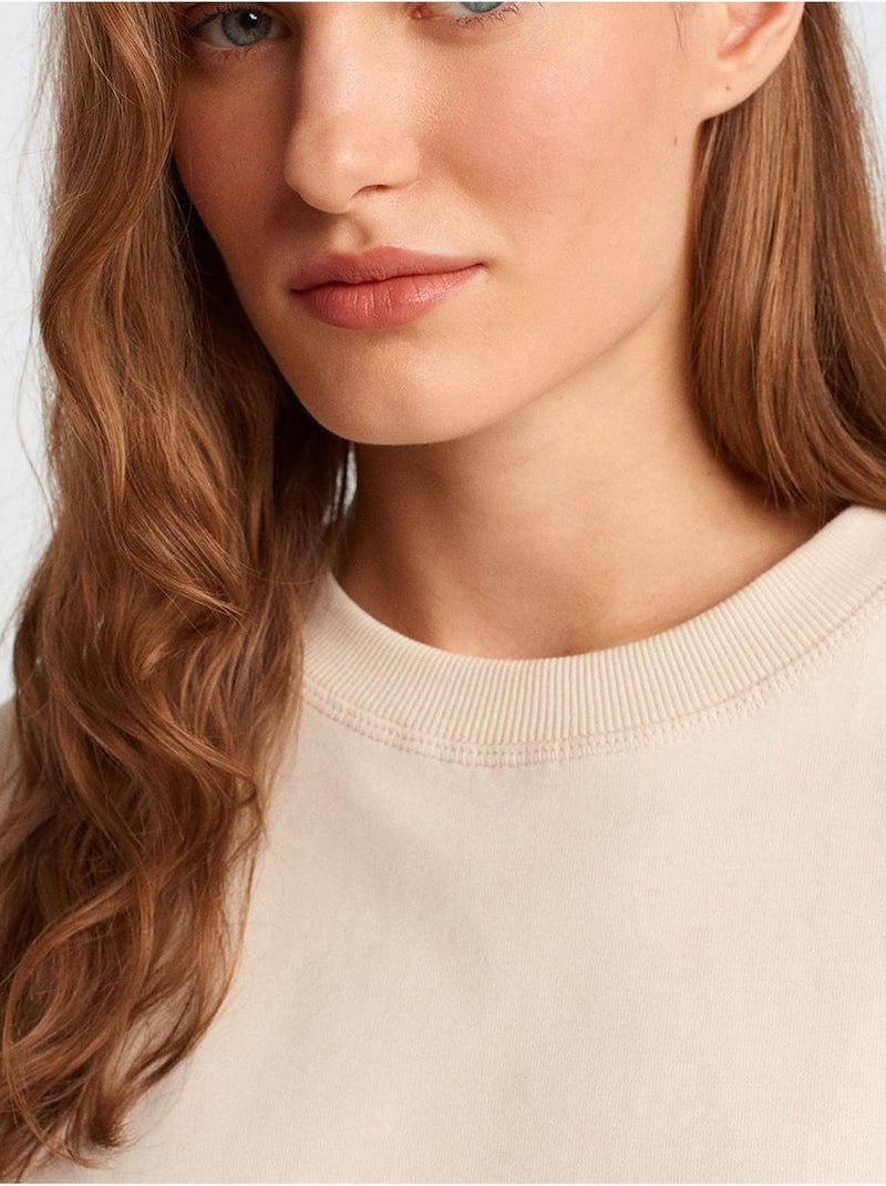 T-shirt Femme En Coton À Col Rond Crème - Kiabi