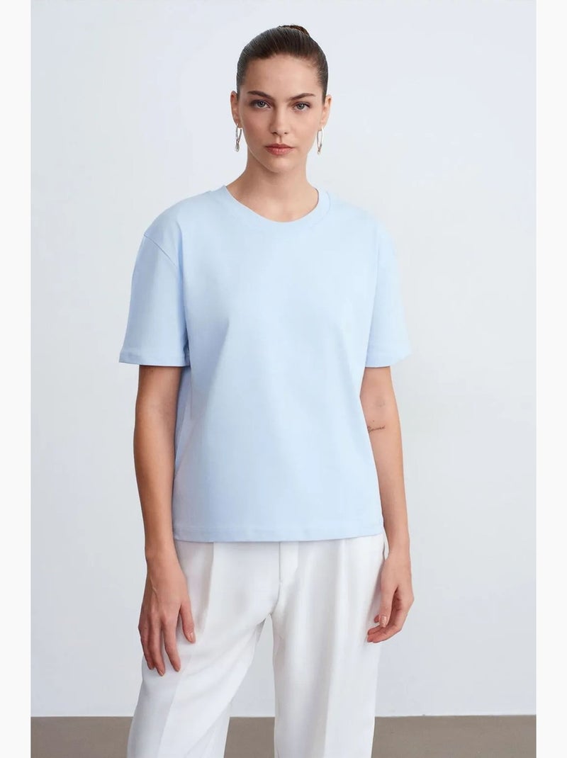 T-shirt femme en coton à col rond dilvin Bleu ciel - Kiabi