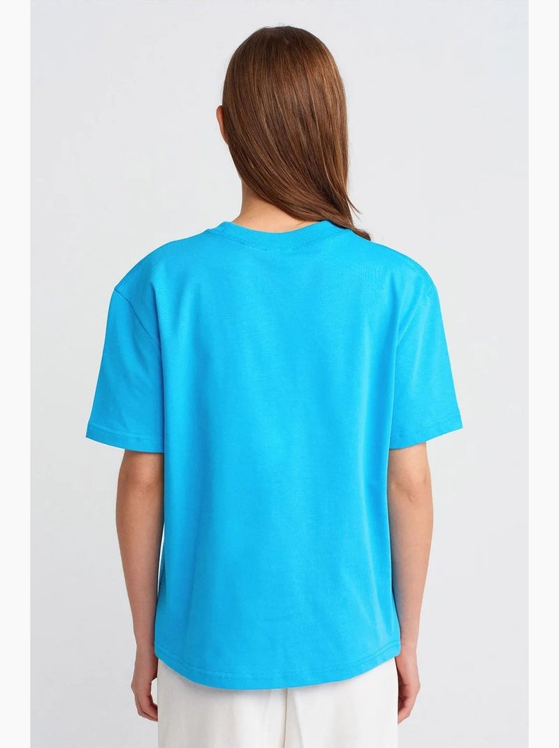 T-shirt femme en coton à col rond dilvin Bleu électrique - Kiabi