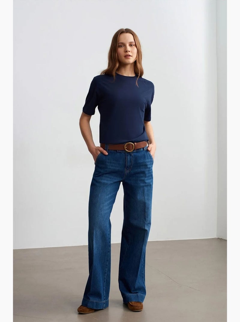 T-shirt femme en coton à col rond dilvin Bleu marine - Kiabi