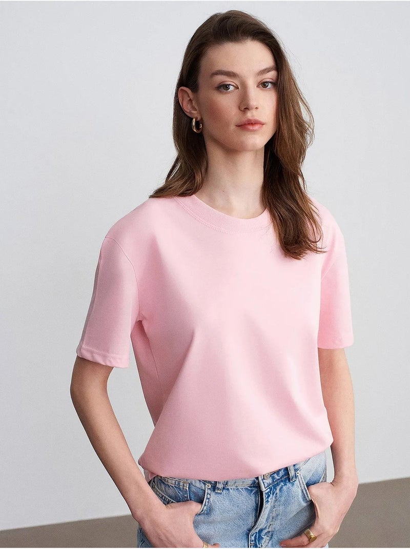 T-shirt femme en coton à col rond dilvin Rose clair - Kiabi