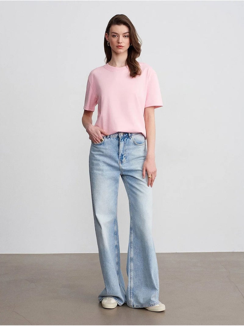 T-shirt femme en coton à col rond dilvin Rose clair - Kiabi