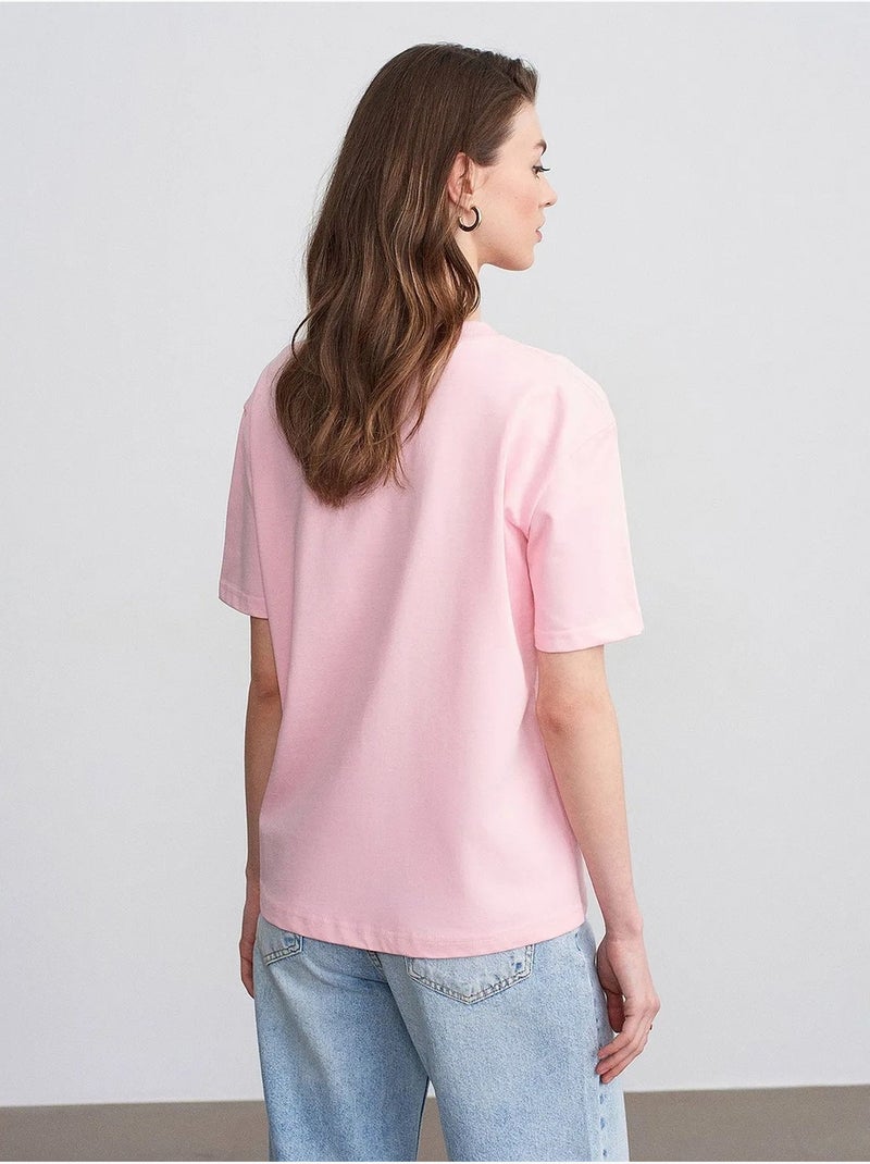 T-shirt femme en coton à col rond dilvin Rose clair - Kiabi