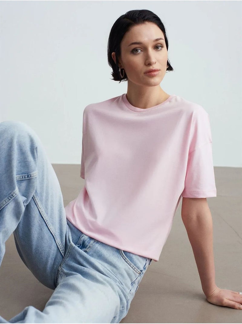 T-shirt femme en coton à col rond dilvin Rose dragée - Kiabi