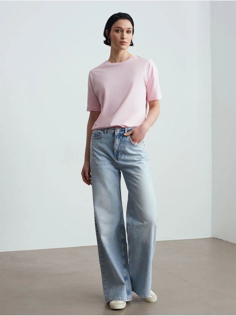 T-shirt femme en coton à col rond dilvin Rose dragée - Kiabi
