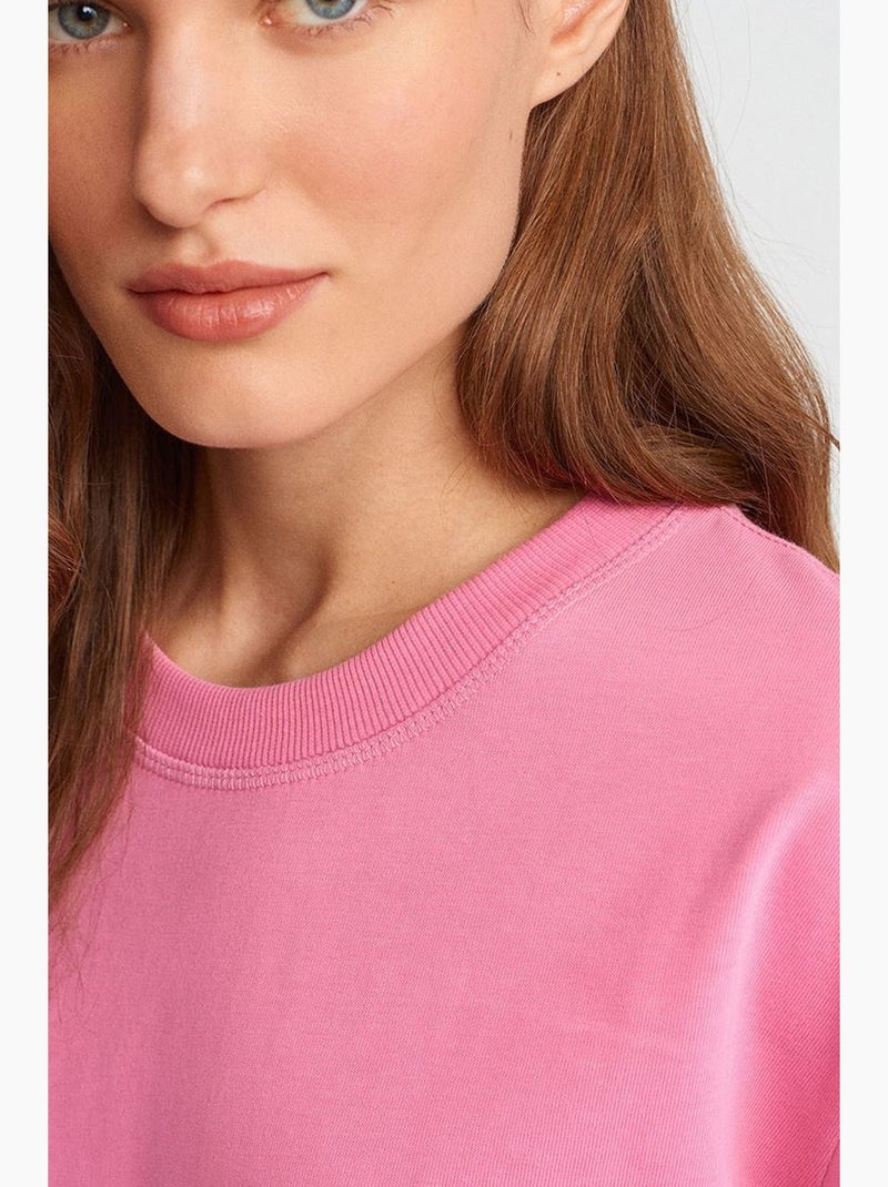 T-shirt femme en coton à col rond dilvin Rose fluo/Solinotes - Kiabi