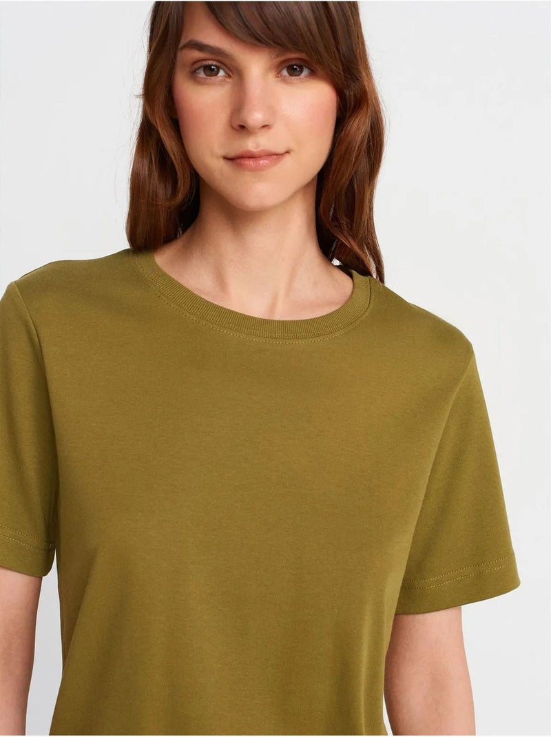 T-shirt femme en coton à col rond dilvin Vert kaki - Kiabi