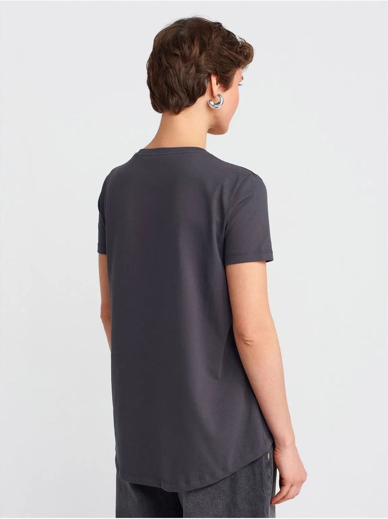 T-shirt Femme En Coton À Col Rond gris anthracite - Kiabi
