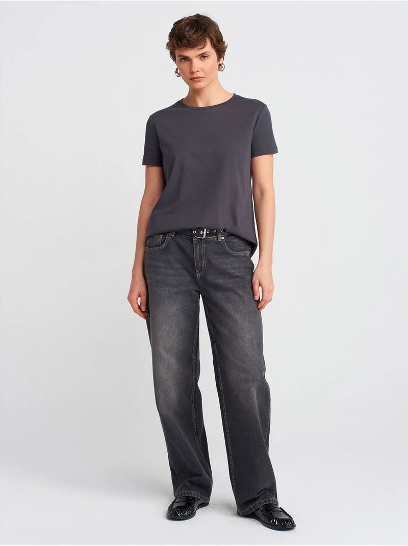 T-shirt Femme En Coton À Col Rond gris anthracite - Kiabi