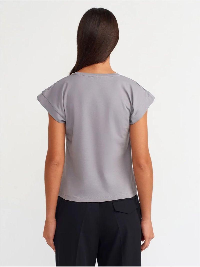 T-shirt Femme En Coton À Col Rond Gris clair - Kiabi