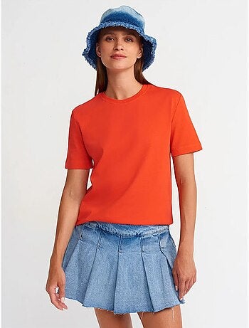 T-shirt Femme En Coton À Col Rond