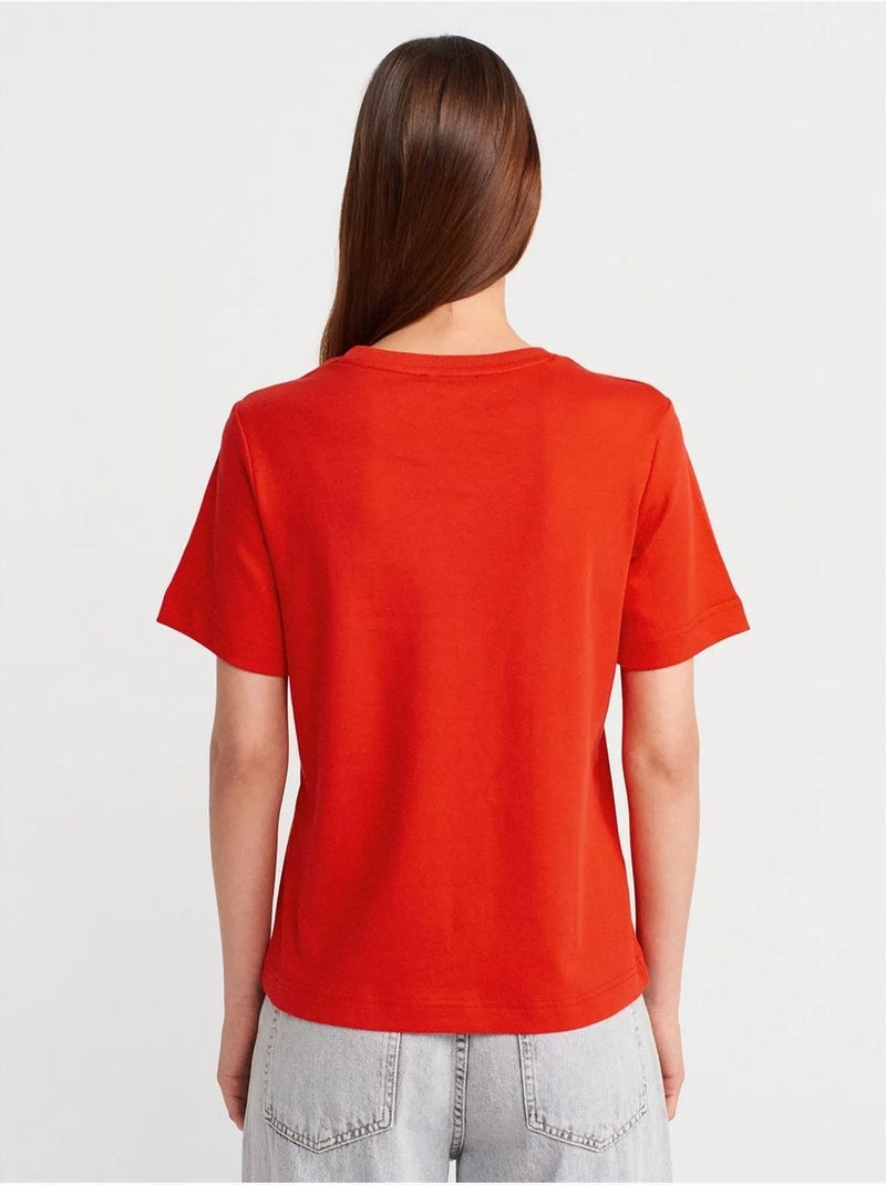 T-shirt Femme En Coton À Col Rond Rouge - Kiabi