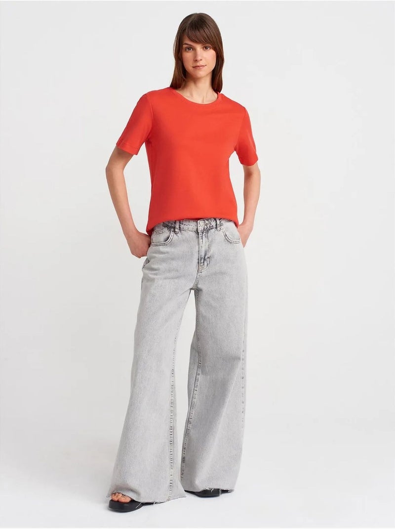 T-shirt Femme En Coton À Col Rond Rouge - Kiabi