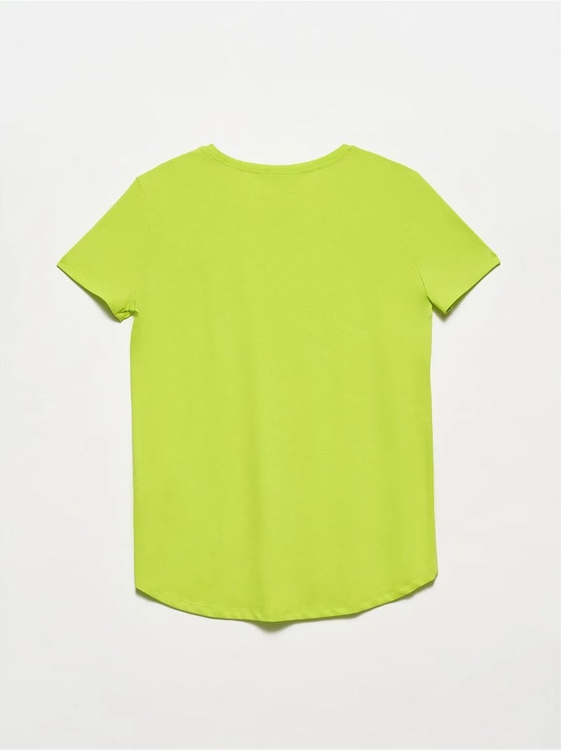 T-shirt Femme En Coton À Col Rond Vert tilleul - Kiabi