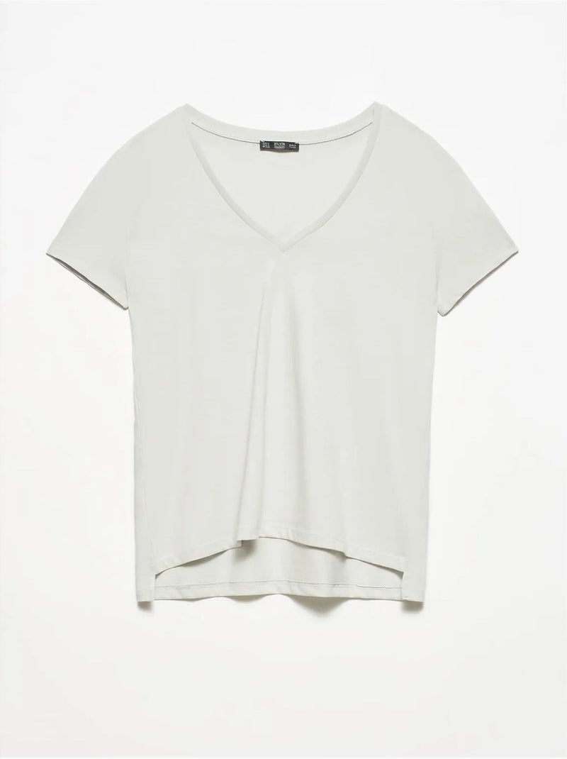 T-shirt Femme En Coton À Col V Blanc cassé - Kiabi