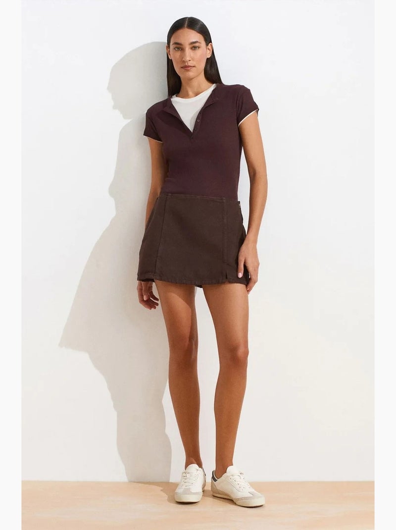 T-shirt femme en coton à col v et patte de boutonnage dilvin Rouge bordeaux - Kiabi