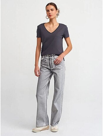 T-shirt Femme En Coton À Col V