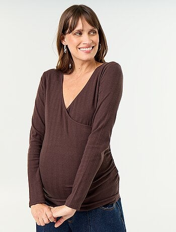 T-shirt femme en coton à côtes 2x2 et manches longues