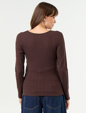 T-shirt femme en coton à côtes 2x2 et manches longues