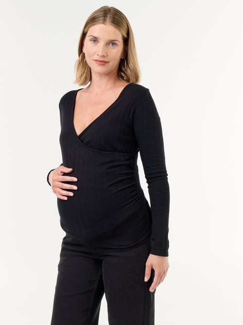 T-shirt femme en coton à côtes 2x2 et manches longues - Kiabi T-shirt femme en coton à côtes 2x2 et manches longues - Kiabi