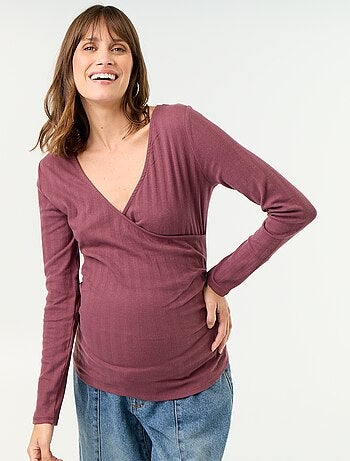 T-shirt femme en coton à côtes 2x2 et manches longues